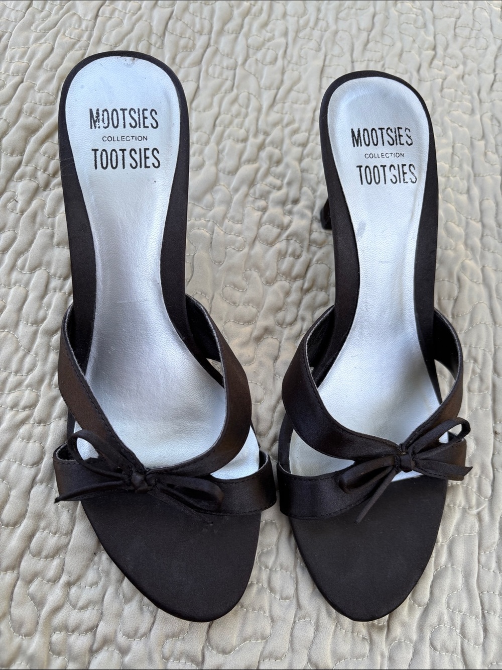Womens Black Bow Slip-On Heels